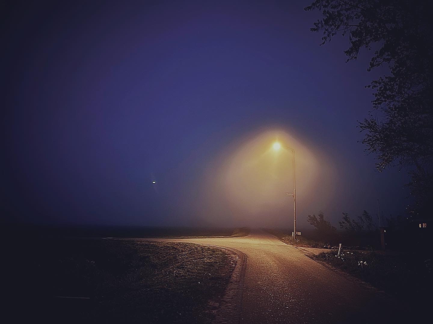 La lumière d’un réverbère dans la brume